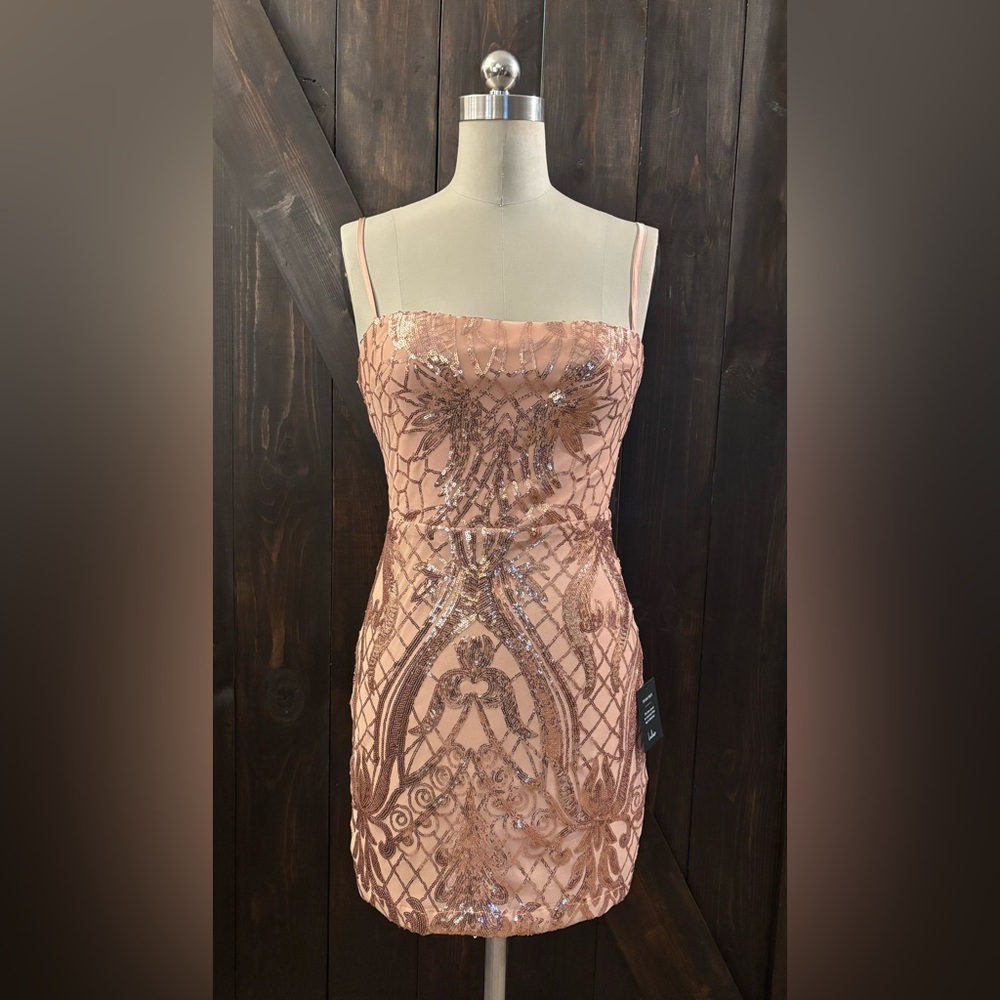 Lulus Elegant Sequin Dress - Rose Gold